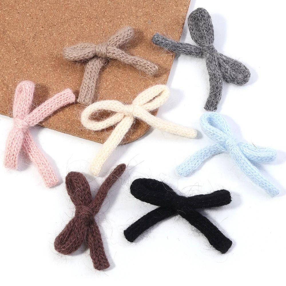 6pcs/lot New 5X7cm Knitted Bows Candy-colored Handmade Cotton Bowknot Bow Hair Clip for DIY Clothing Shoes Hats Accessories