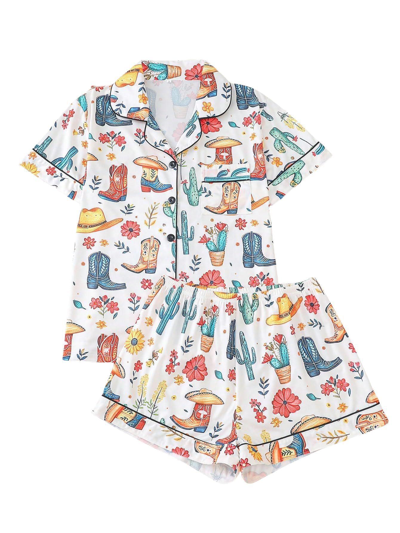 Summer women s new trend fashion Hawaiian print short-sleeved shirt set S