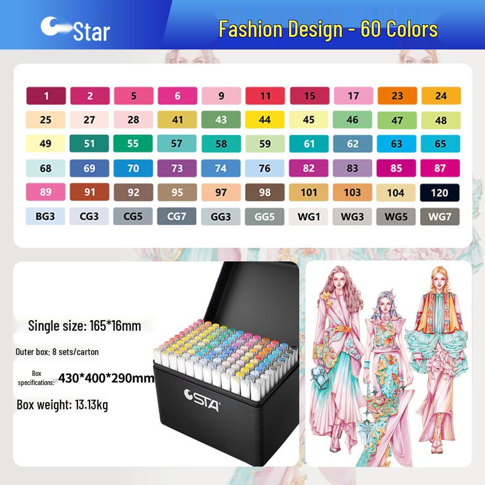 Sta 3212BR 168-Color Soft Tip Oil-Based Anime Markers Set