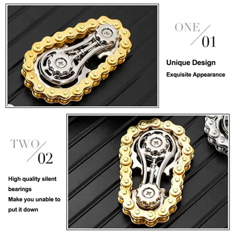 Fidget Chain,Sensory Bike Chain EDC Anti Stress Relief Anxiety Metal Fidget Finger Hand Spinner Toys For Kids Adults ADHD Autism