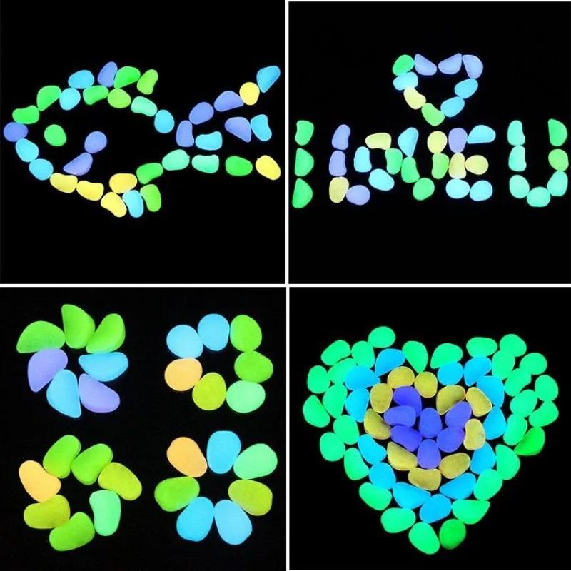 100pcs Luminous Stones Glow In Dark Pebbles Stone Night Sand Stone for Garden Yard Outdoor Path Lawn Fish Tank Aquarium Decor