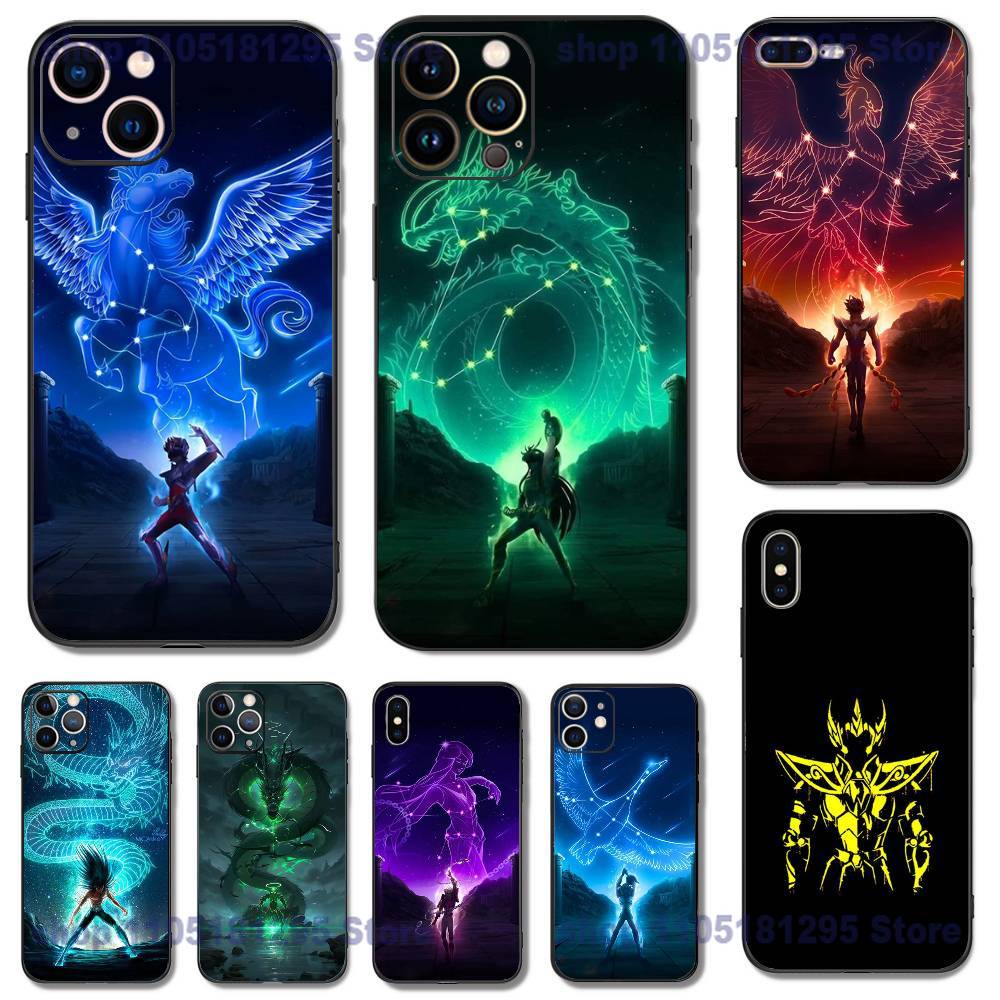 S-Saint Seiya Knights Phone Case For iPhone 17,16,15,14,13,12,11,XR,Pro,XS,Max,XR,Plus,Mini Soft Silicone Black Shockproof