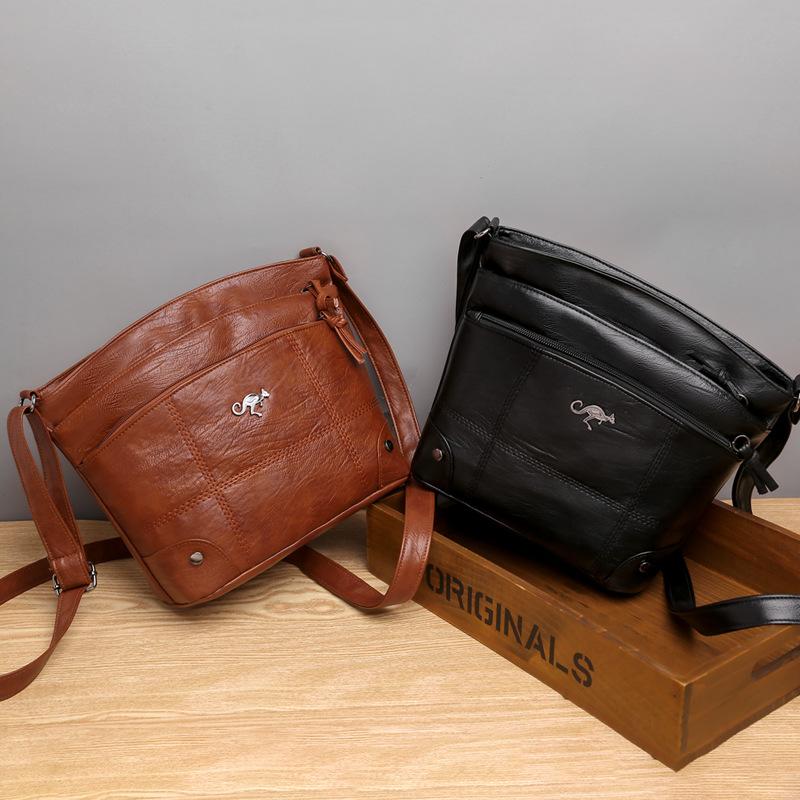 Měkká kožená taška Dámská crossbody Módní taška přes rameno Jednoduchá Retro Vícekapsá Velká kapacita
