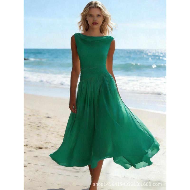 European and American Vacation Elegant Party Vacation Elegant Chiffon Dress New