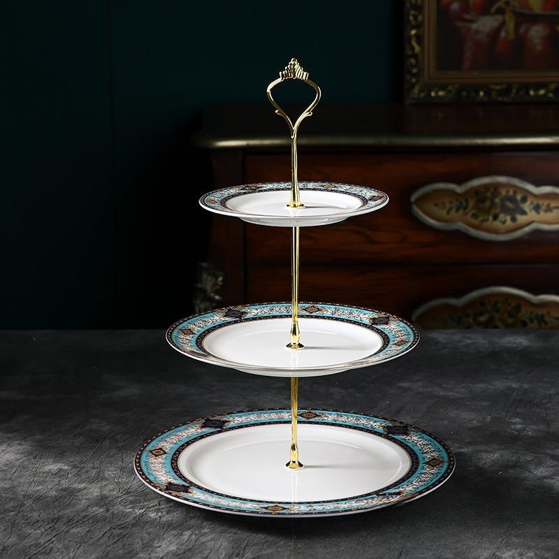 European Bone China Two-Layer Three-Layer Creative Snack Plate Dessert Plate Fruit Plate High Value Ceramic Household