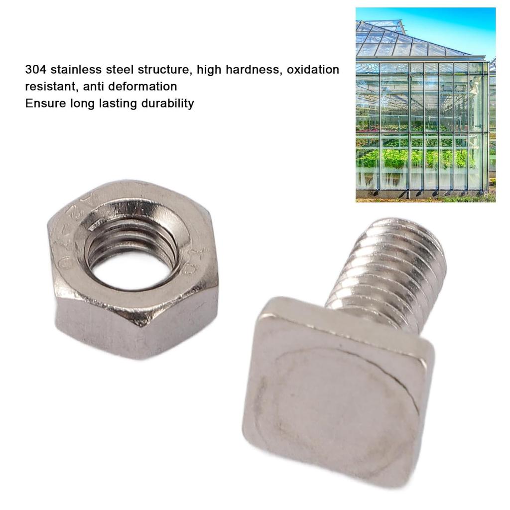 50 Sets Greenhouse Nuts and Bolts, Stainless Steel Ex Nuts and T Bolts Greenhouse Screws M6 X 13 Screws M6 Nuts Tool Assortment Set for Installing