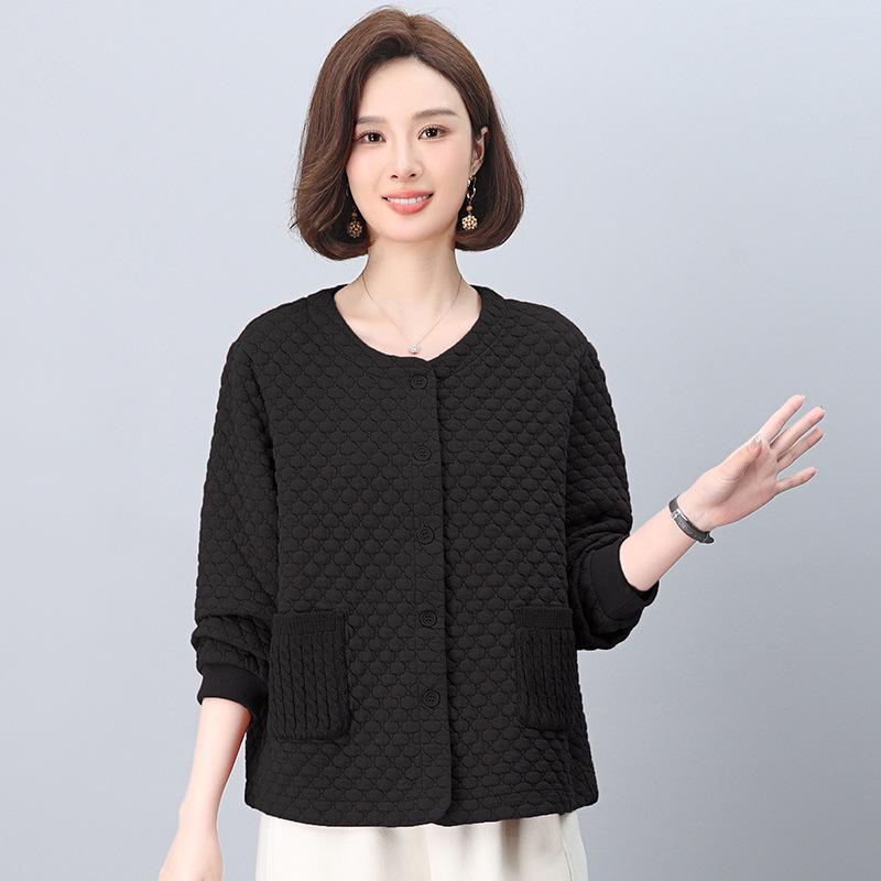 Women's Petite Loose Casual Round Neck Jacket for Middle-Aged & Elderly - Spring 2025