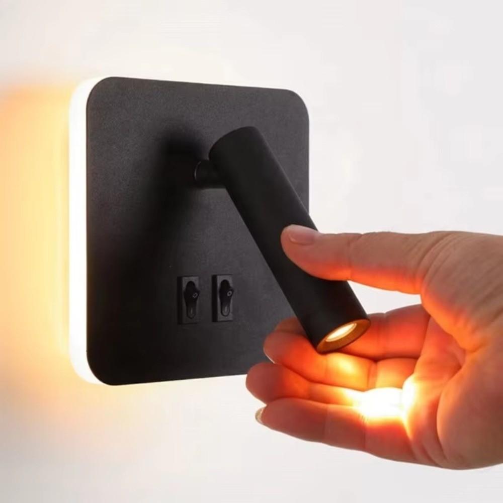 Portable Dual Switch LED Wall Light Square Wall Mounted Rotating Light Dimmable 350 Degree Rotating Reading Wall Lamp Hotel Room