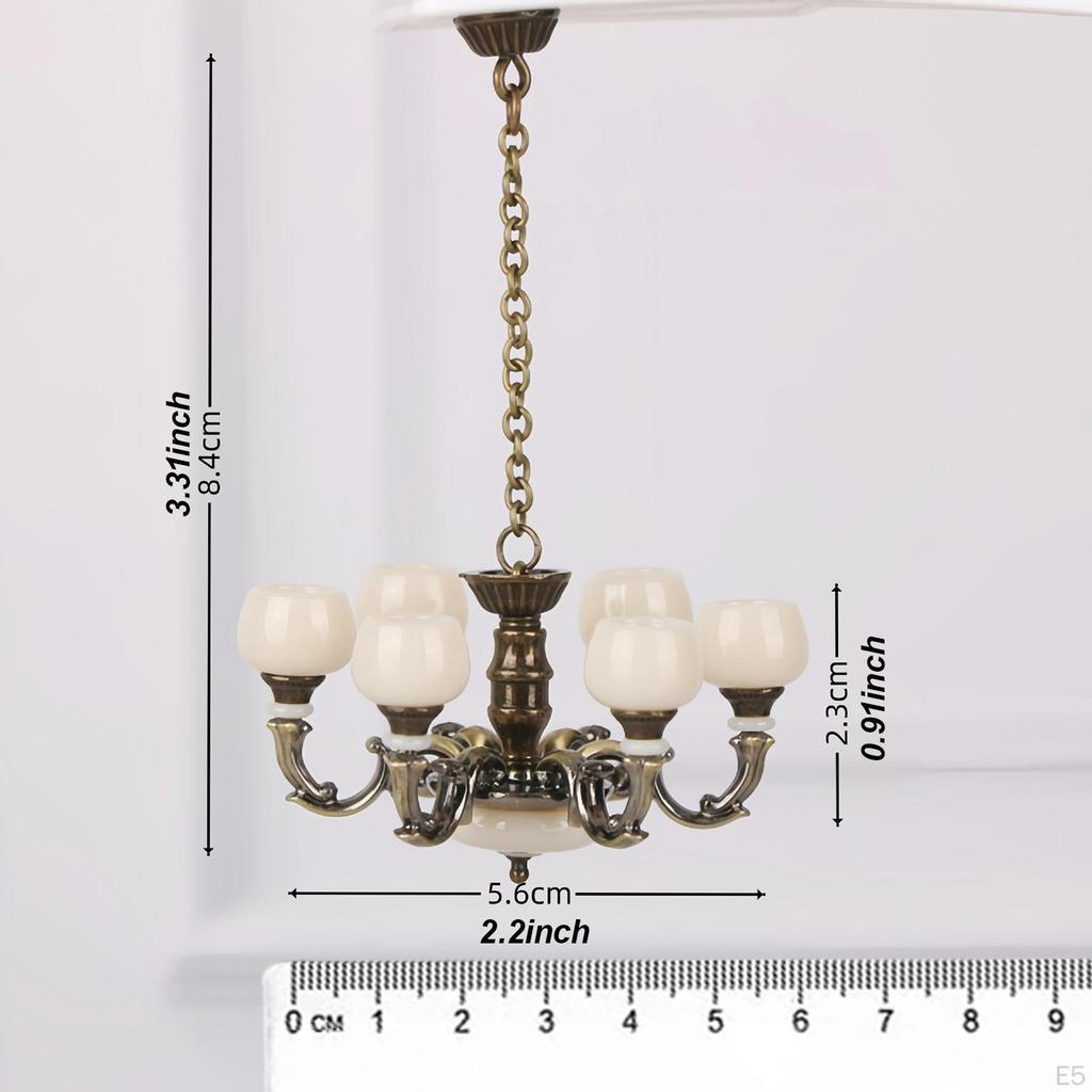 1/12 Dollhouse 6 Arm Chandelier Doll House Accessory Decoration Realistic Micro Landscape Room