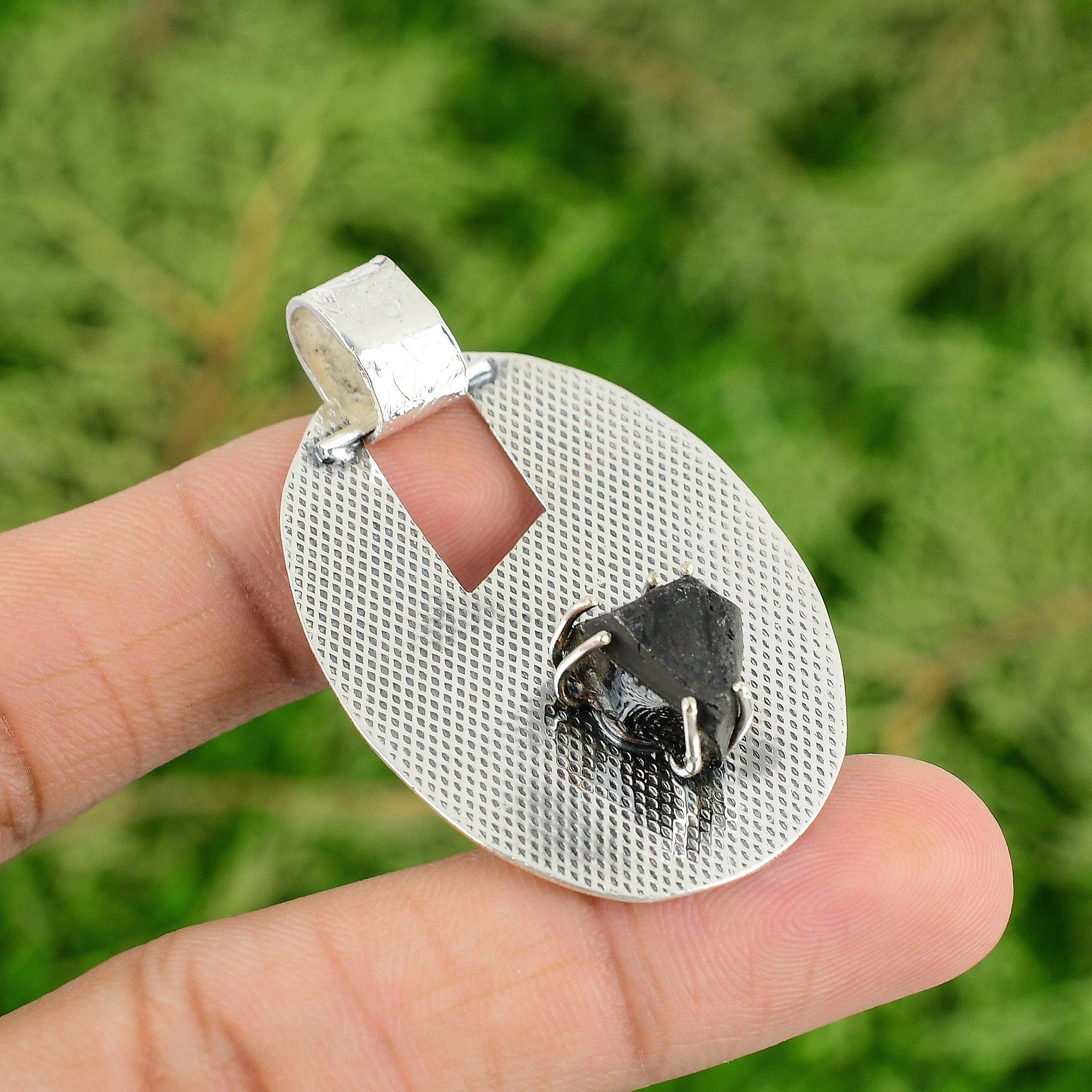 

Black Tourmaline Rough Gemstone Mother Birthday Pendant Jewelry Sterling Silver