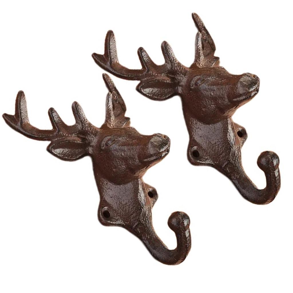 Paket med 2 Vintage Järn Hjorthuvud Väggkrokar Bärbar Accessoar för Upphängning av Kläder Hattar i Hem- och Trädgårdsdekoration