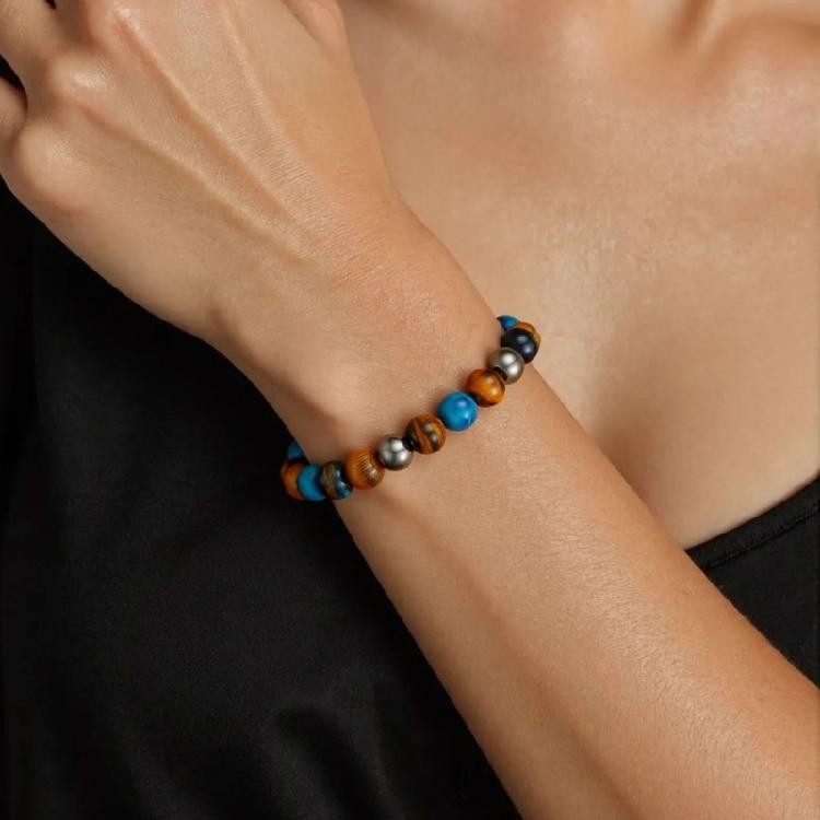Unisex Adjustable Tigers Eye Obsidians Bracelet Handmade Stretchable Stone Bead Jewelry