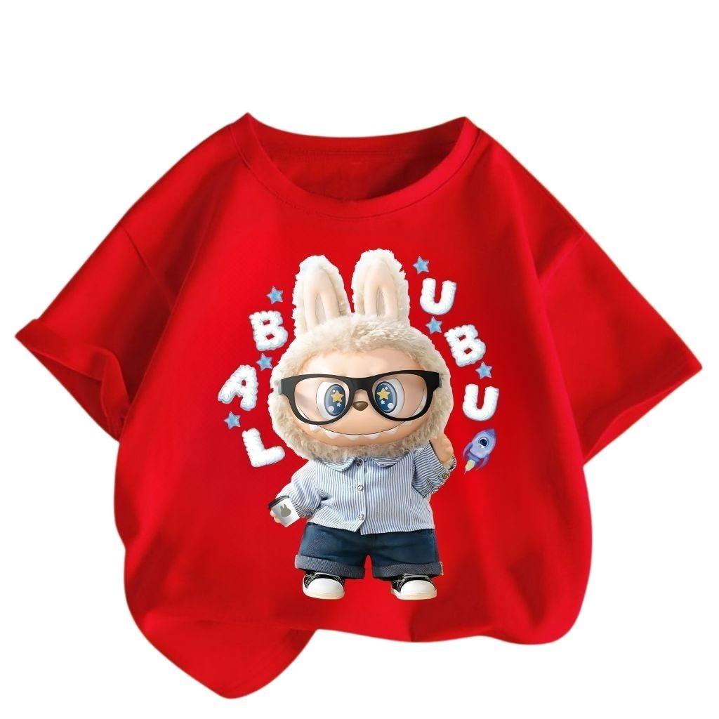 

Labubu Girls Детская одежда Футболка Летняя мода Круглый вырез Короткий рукав 2025 Новая Милая Дышащая Детская футболка 100