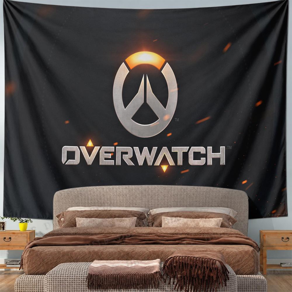Overwatch logo gaming black orange design Patterned tapestry for bedroom and living room home decor sofas