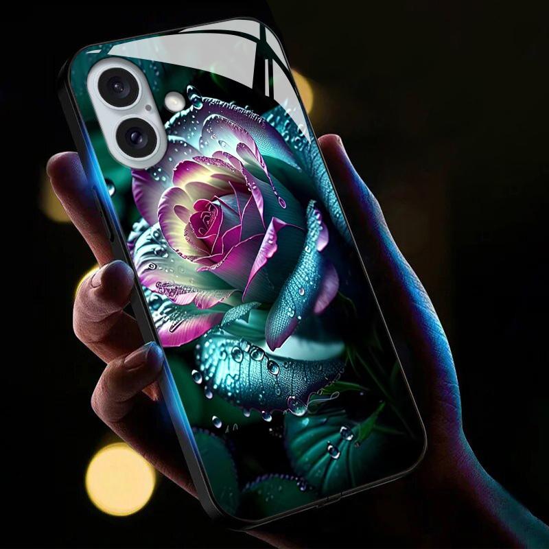 For iPhone 16 Case Call Flash Series Pattern Printing Tempered Glass+TPU Combo Phone Case
