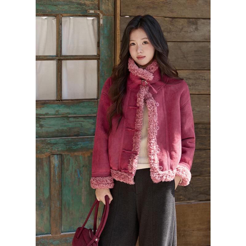 Mi Xiu Retro Suede & Lamb Wool Patchwork Coat