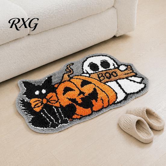 Absorbent Floor Mat for Home Halloween Bath Mat, Non-Slip Fluffy Ghost Rug, Gothic Pumpkin Water-absorbent Entryway Rug Bathroom Washable Area