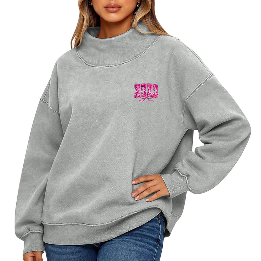 Dam Alla hjärtans dag Tryck Mode Lös Hög Krage Långärmad Enfärgad Sweatshirt Pullover