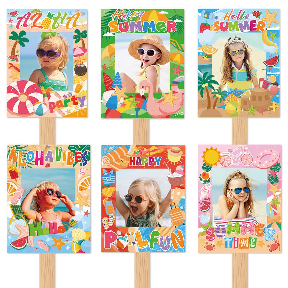 Hawaii Themed Summer Cartoon Pattern Hand Frame Party Decoration Props Photo