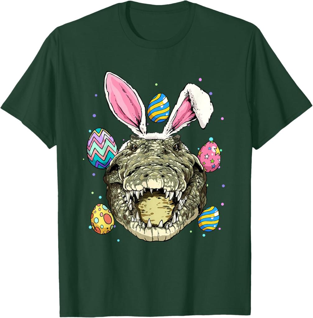 Easter Bunny Alligator Head Graphic Tee Funny Crocodile Lover Men's Short Sleeve T-Shirt