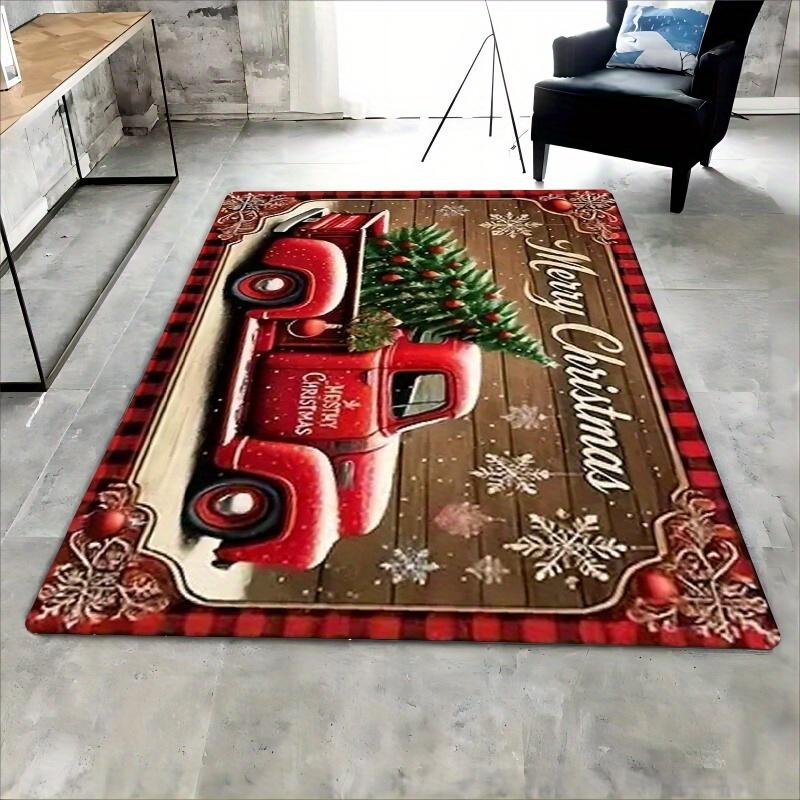 

Santa Sleigh Christmas Tree Plaid Mat, Durable Easy-Clean Polyester Non-Slip Rug for Multi-Room Holiday Decor 40x60cm