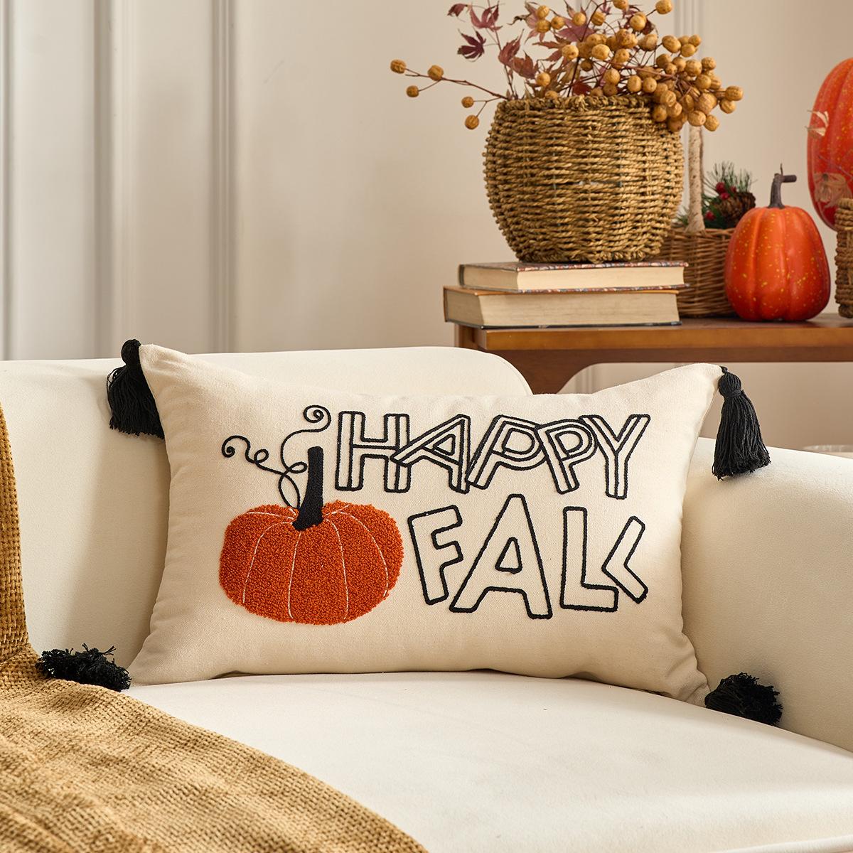 

Pumpkin Pillow Cover 30x50 Embroidered Pillowcase with Zipper Living Room Halloween Fabric Decorative Sofa Cushion Covers