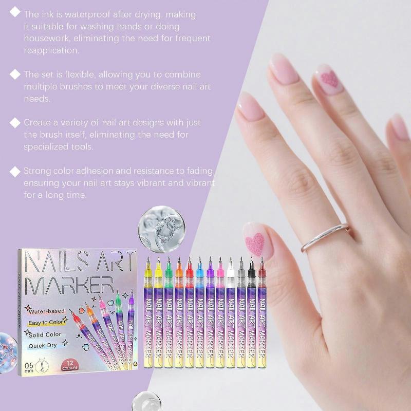 Fine Tips 3D Nail Art Pens, 12 Colors 0.5MM Nail Polish Pens Nail Point Graffiti Dotting Pen Drawing Painting Liner Brush for Home Salon