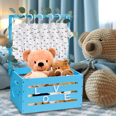 Caja Baby Shower Armario Cesta de Madera para Baby Shower con Perchas Regalo para Bebé