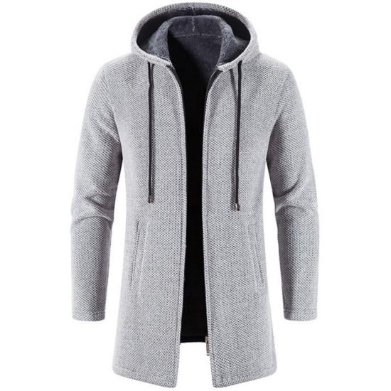 Herbst Winter Herren Strickjacke Pullover Pullover Mantel Windjacke Mittellang Strickjacke Kapuze Reißverschluss Oberbekleidung