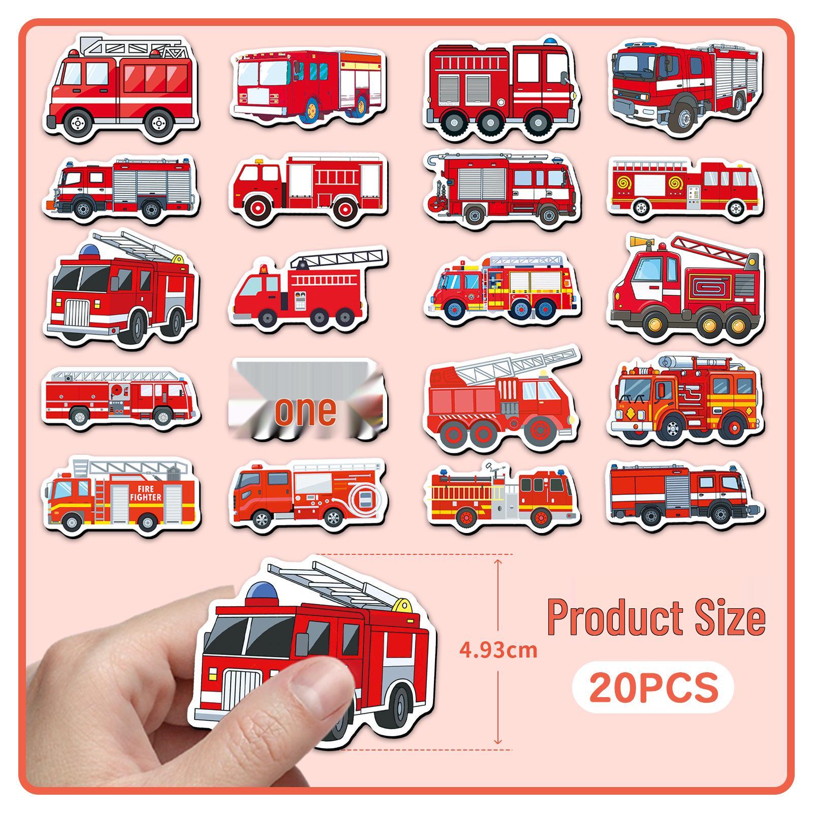 20pcs Waterproof Fire Truck Cartoon Vehicle Magnets - Creative Decorative Fridge Stickers 5.5-8.5CM