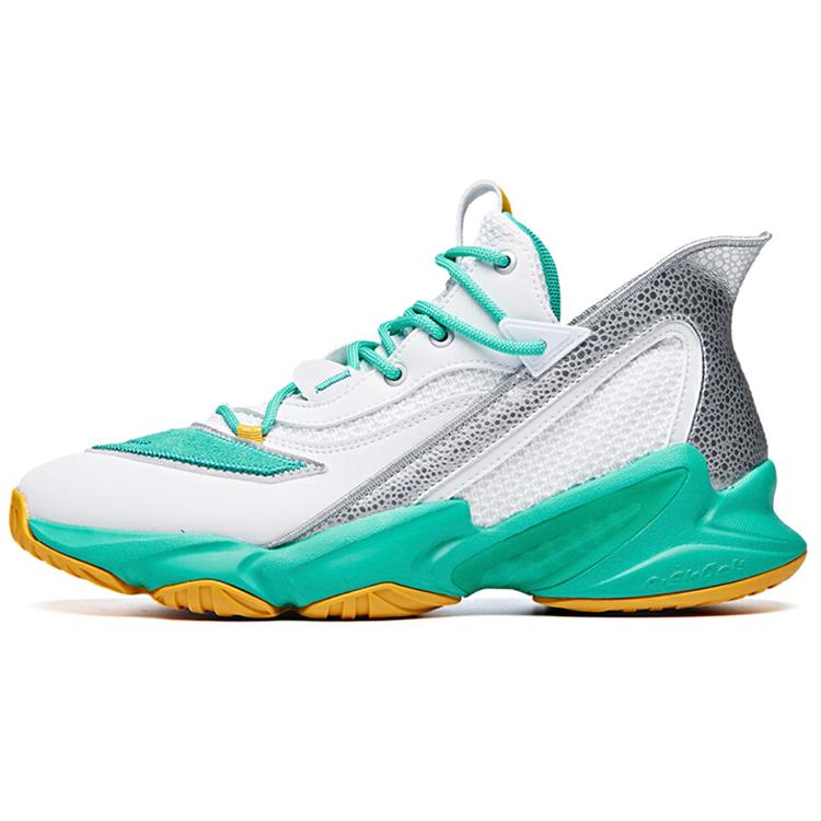 Anta Player 2 Cushioning Slip Resistant Abrasion Resistant Mid top Basketball Shoes Men's White Green 11941662S-2