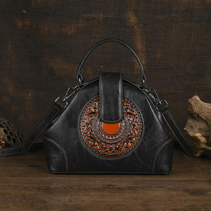 

Johnature Винтажные сумки через плечо с тиснением в виде тотема для женщин, большая вместимость, универсальная сумка чёрный