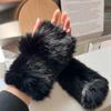 Winter Real Rabbit Fur Gloves Cute Plush Thickened Plush Warm Half-finger Gloves Elastic Women