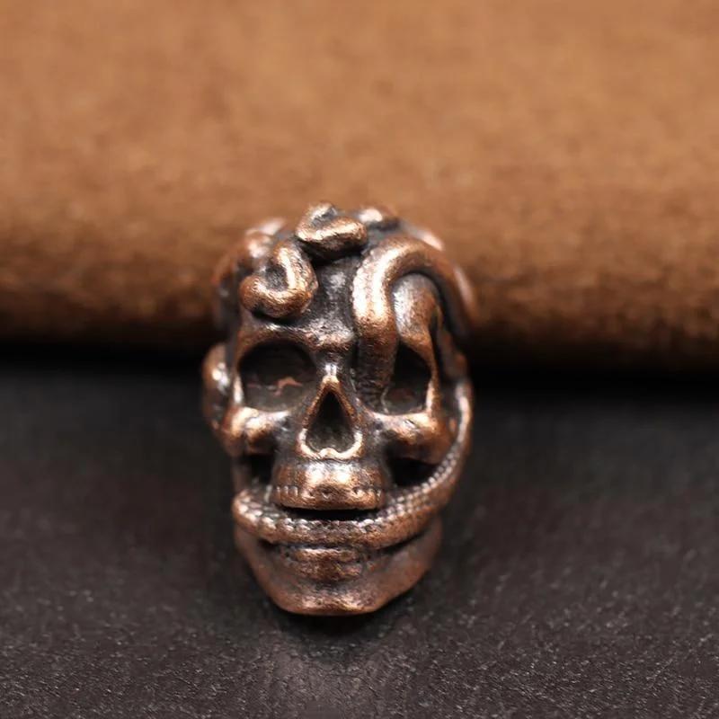 Double Snake Skull Head Brass Knife Bead EDC Outdoor DIY Paracord Accessories Woven Lanyard Pendant Jewelry Punk Bracelet Charms