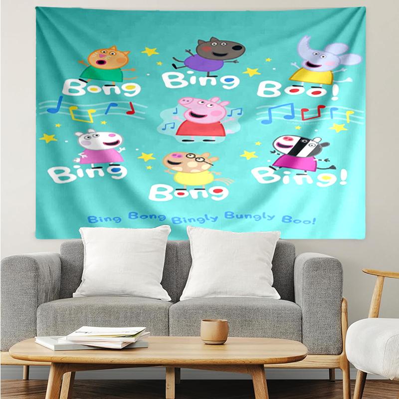 Peppa Pig Print Tapestry, Backdrop, Easy Setup, Ideal for Bedroom, Office & Living Room, with Aesthetic Wall Hanging Decor.