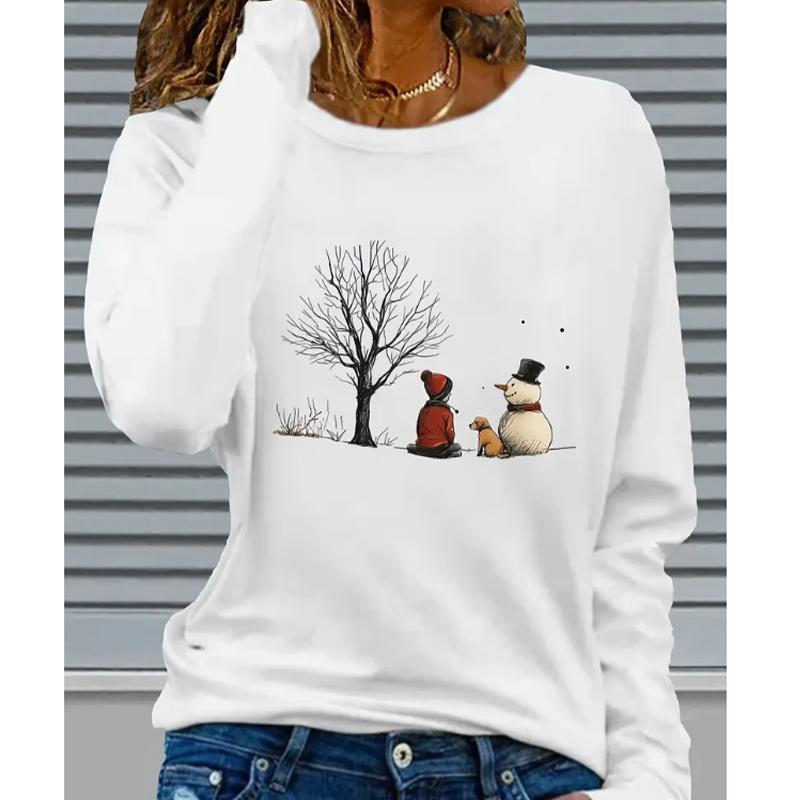 

2025 Autumn & Winter Women s New Casual Crew Neck Long Sleeve Top 3D Minimalist Pattern 8XL белый
