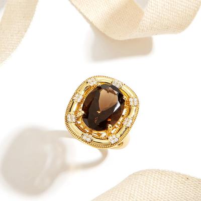 Retro-Mode-Design natürlicher Rauchquarz großer Edelstein Sterling Silber Ring Licht Luxus zarte Damen Jubiläum & Bankett tragen