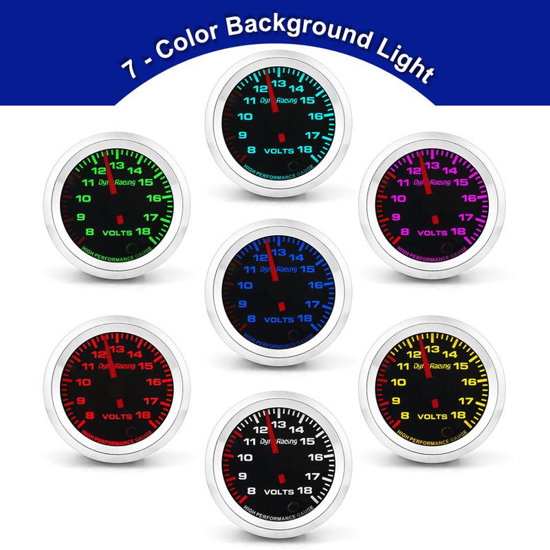 Dynoracing 2'' 52mm Car Voltmeter 8-18 Volt Gauge 7 Colors Pointer voltage meter With Stepper Motor