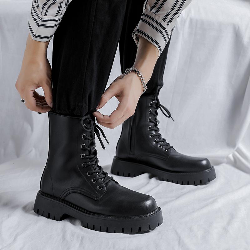 

мужские повседневные ботинки на платформе черные трендовые туфли из натуральной кожи с высоким голенищем ковбойские ботинки весна осень красивые ботильоны мужские 280 чёрный