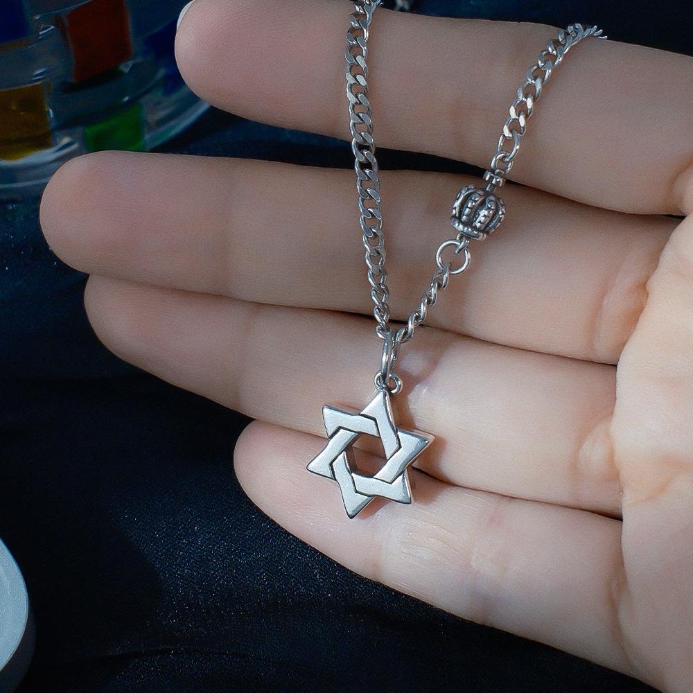 Hexagram Crown Necklace Niche Design Sense Retro Versatile High Sense Simple Sweater Chain