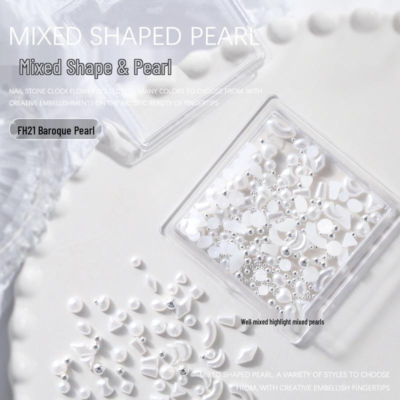 

Неправильный жемчуг и стальные шарики Нейл-арт 3D Сердце и Луна DIY Декорация