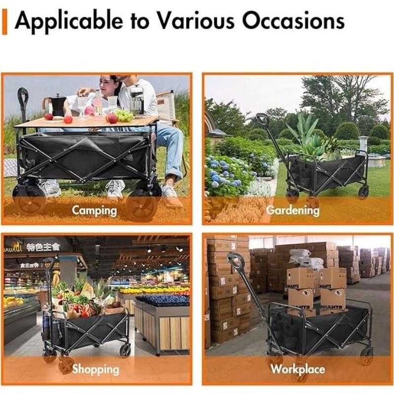 5 Inch Foldable Trolley Wagon Utility Garden Cart Collapsible Outdoor Camping Cart with Silent Universal Wheels