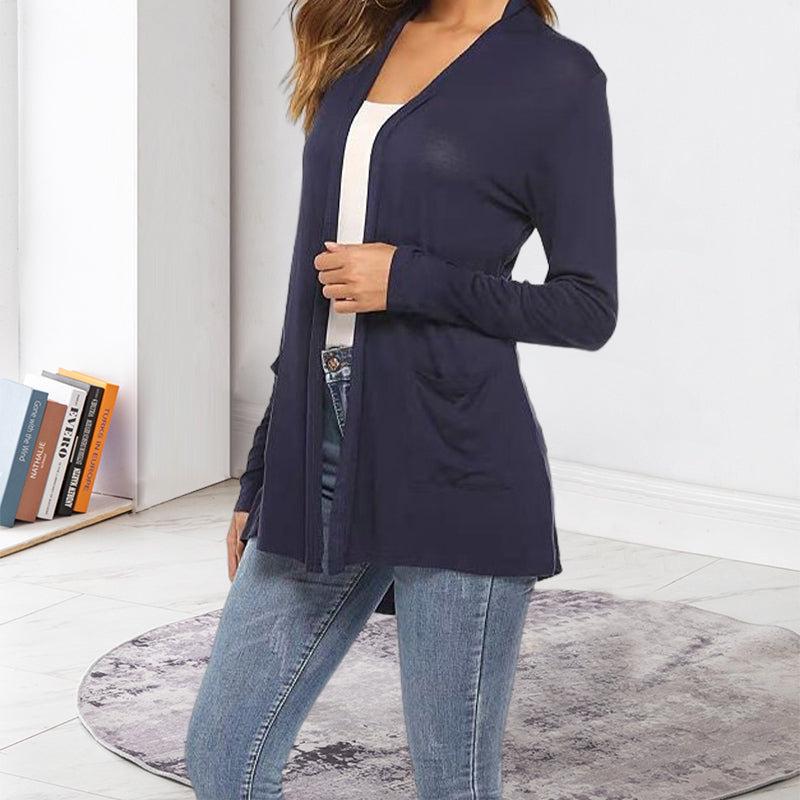 Versatile Plus Size Fashionable Knit Cardigan - Solid Color, Mid-length, Long Sleeve Women's Outerwear