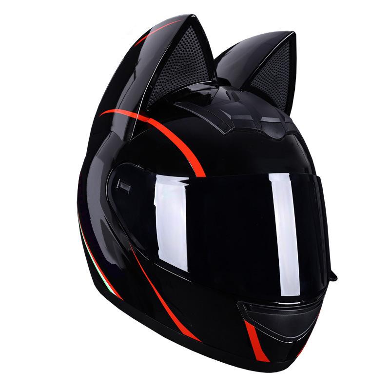 Electric Motorbike Helmet Female Cat Ear Full Helmet Summer Bluetooth Motorbike Full Helmet