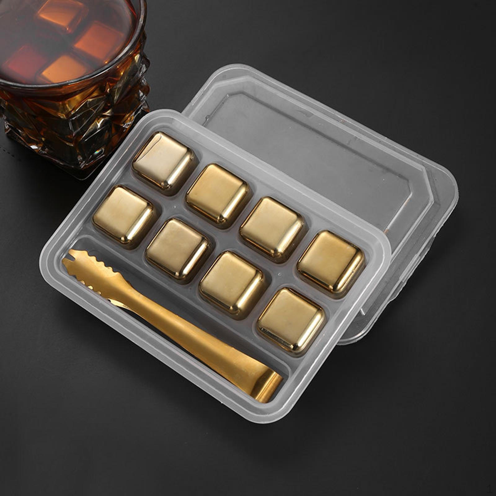 

Набор кубиков для охлаждения напитков из нержавеющей стали премиум-класса с подносом — идеально подходит для виски, коктейлей и 8 Gold with Clip