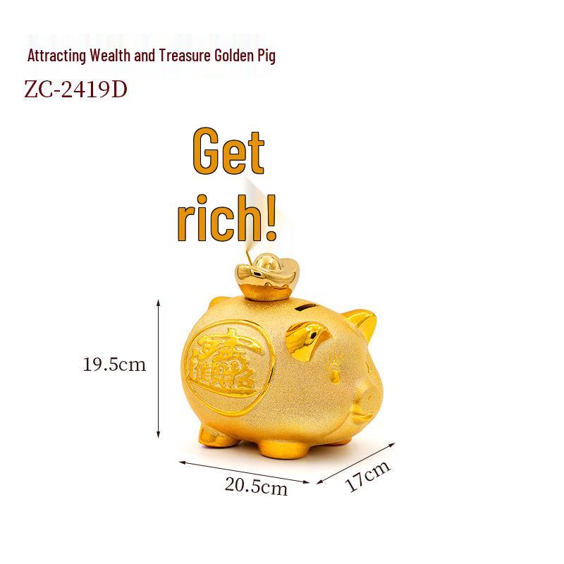 Mini Gold Ceramic Piggy Bank – Creative Golden Pig Ornament for Cash and Change