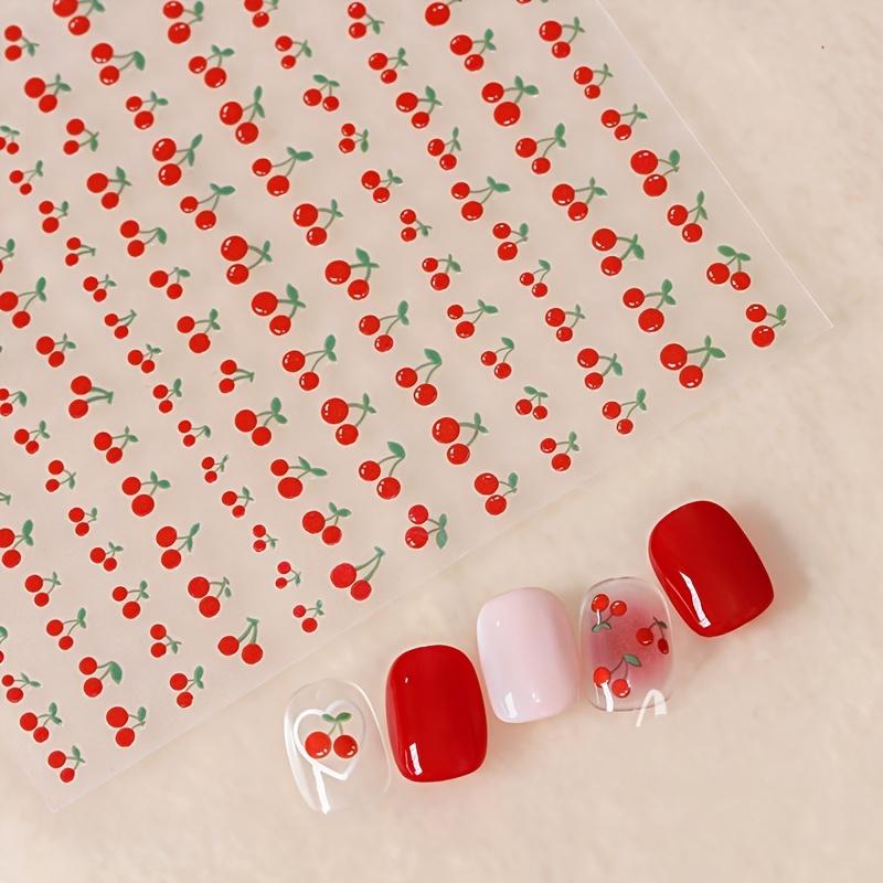 Cherry Charm Nail Art Stickers, Kawaii Fruit Design Nail Transfer Decals, DIY Nail Art Decorative Sliders for Nail Art Decoration