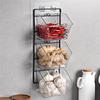 M-Modern-3 Compartments Wall Mounted Ginger Garlic Container Countertop Onion And Potato Storage Box With Metal Rack Durable Len