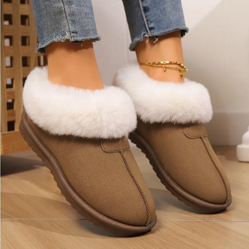 Fashion Snow Boots for Women 2025 Winter New Cashmere Warm Thick Soles Without Heel-covered Hair Half Slipper Cotton Boots for Woman