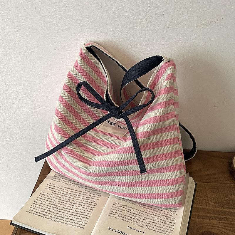 Large-capacity Bag Women's New Summer Versatile Casual Striped Shoulder College Student Class Tote Bag